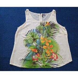 Nue Options Women Sleeveless Sheer Parrot Tropical Blouse 1X   NWOT